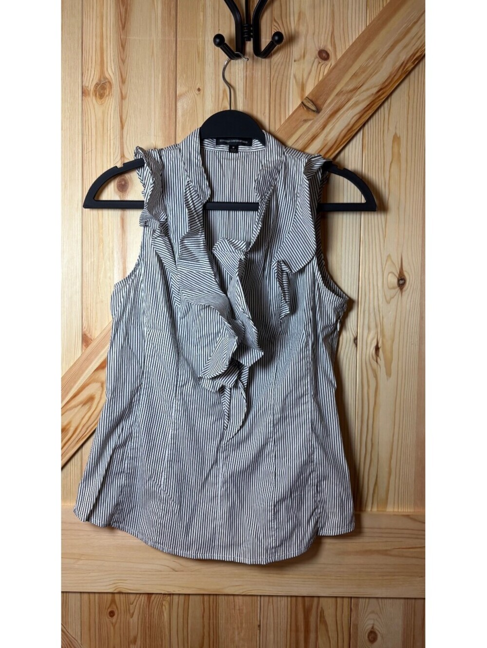 Express Design Studio Sleeveless Ruffle Collar Striped Blouse Medium